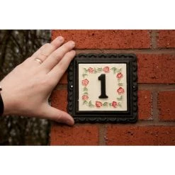 "Ring Of Roses" Small Iron & Tile House Number Sign -House Sign Discount Store 3A FREE 1
