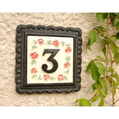 "Ring Of Roses" Small Iron & Tile House Number Sign