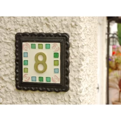 "Pink Roses" Mosaic Iron & Tile House Number Sign