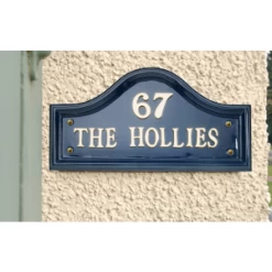 Blue Traditional House Name Sign -House Sign Discount Store Hollies blue house name plaque support 1