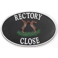 "Boxing Hares" Cast Iron-Effect House Name Sign