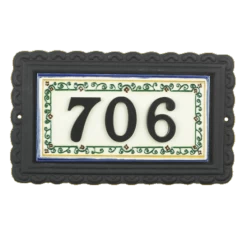 "Entwined Ivy" Large Iron & Tile House Number Sign