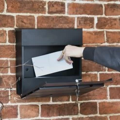 "Arlington" Black Modern Wall Mounted Post Box & Newspaper Holder -House Sign Discount Store arlington black modern wall mounted post box 12