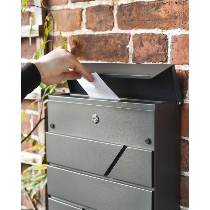 "Arlington" Grey Modern Wall Mounted Post Box & Newspaper Holder - Image 2
