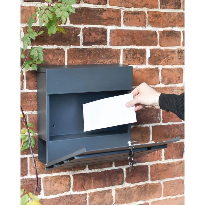 "Arlington" Grey Modern Wall Mounted Post Box & Newspaper Holder - Image 4