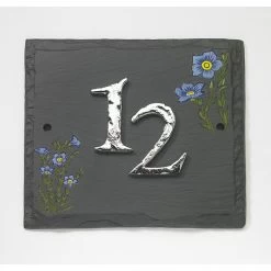 "Bachelor's Button" Cornflower Hand Painted Slate Effect House Sign