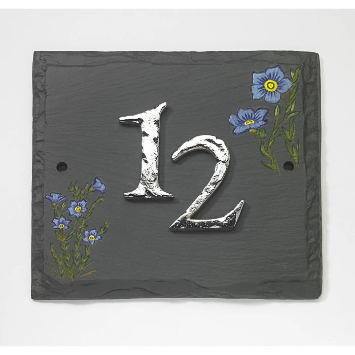 "Bachelor's Button" Cornflower Hand Painted Slate Effect House Sign 3 "Bachelor's Button" Cornflower Hand Painted Slate Effect House Sign