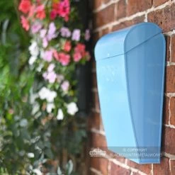 “Spring Skies” Light Blue Contemporary Post Box -House Sign Discount Store bcmw lb1153 pb light blue modern post box on brick wall