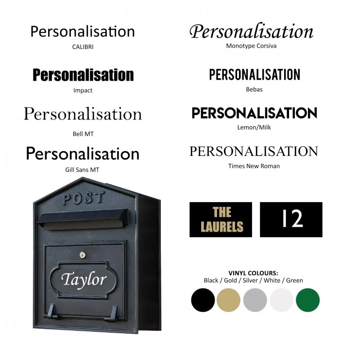 "Osteler Oppulence" Black Wall Mounted Post Box With Black Lettering 5 "Osteler Oppulence" Black Wall Mounted Post Box With Black Lettering - Image 3