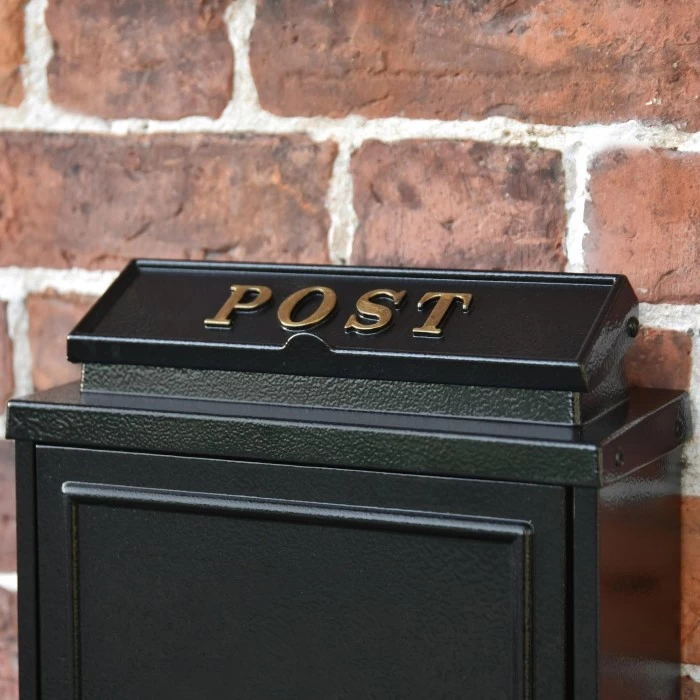 Black "Oxford" Wall Mounted Post Box With Gold Detail - Image 2