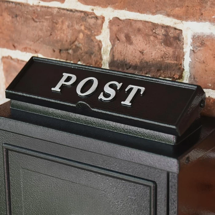 Black "Oxford" Wall Mounted Post Box With Silver Text - Image 2