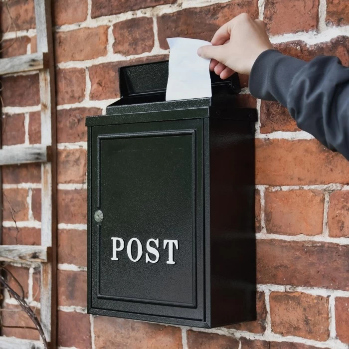 Black "Oxford" Wall Mounted Post Box With White Text - Image 4