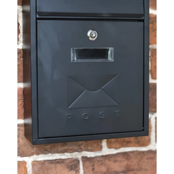Black Rectangular Steel "POST" Wall Mounted Post Box With Lock - Image 5