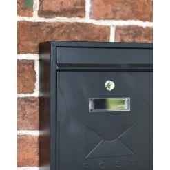 Black Rectangular Steel "POST" Wall Mounted Post Box With Lock -House Sign Discount Store black rectangular steel post wall mounted post box with lock 3