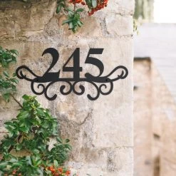 Black Scroll Design Three Number House Sign -House Sign Discount Store black scroll design house number sign