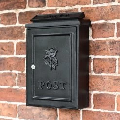 Deluxe Black "Tudor Rose” Wall Mounted Post Box
