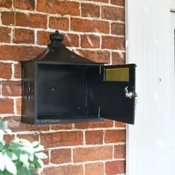 Black "The Suffolk" Post Or Parcel Box -House Sign Discount Store black suffolk post or parcel box with open front door