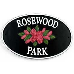 Cast Iron Effect Oval House Name Sign - Roses -House Sign Discount Store cast iron effect rose house name sign