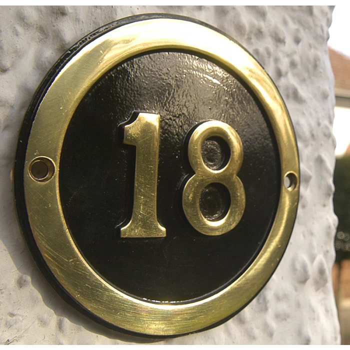 Round Brass & Black House Number Signs 3 Round Brass & Black House Number Signs