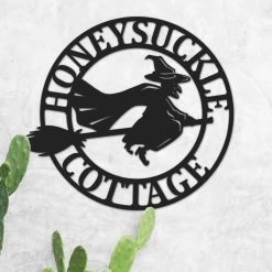 Circular Steel "Witch On Broom" House Name Sign -House Sign Discount Store circular steel 22witch on broom 22 house name sign 3