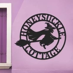 Circular Steel "Witch On Broom" House Name Sign -House Sign Discount Store circular steel 22witch on broom 22 house name sign 4