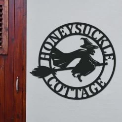 Circular Steel "Witch On Broom" House Name Sign -House Sign Discount Store circular steel 22witch on broom 22 house name sign 5