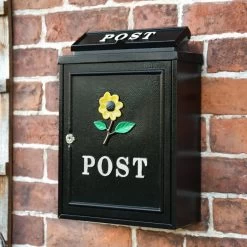 Black & Yellow "Oxford" Sunflower Wall Mounted Post Box