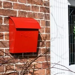 Bright Red Contemporary Post Box With Lock -House Sign Discount Store contemporary post box finished in an bright red