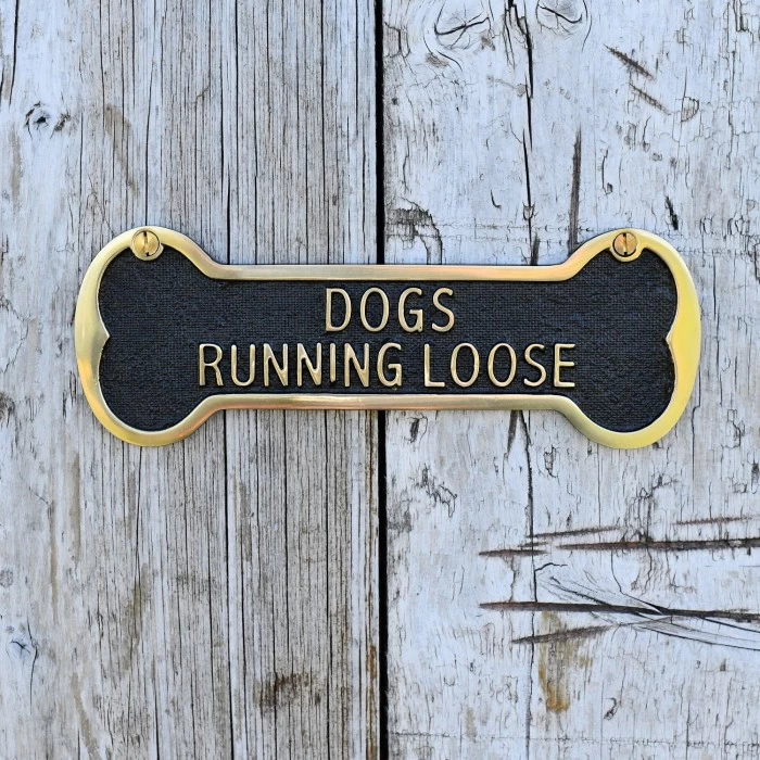 Dogs Running Loose Brass Gate Sign 3 Dogs Running Loose Brass Gate Sign