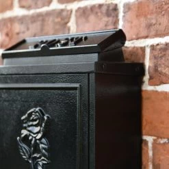 Black "Oxford Rose" Wall Mounted Post Box -House Sign Discount Store dsc 1172