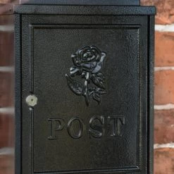Black "Oxford Rose" Wall Mounted Post Box -House Sign Discount Store dsc 1184
