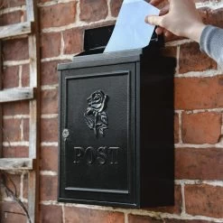 Black "Oxford Rose" Wall Mounted Post Box -House Sign Discount Store dsc 1187