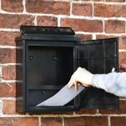 Black "Oxford Rose" Wall Mounted Post Box -House Sign Discount Store dsc 1190