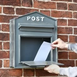 "Osteler Oppulence" Grey Wall Mounted Post Box With White Lettering -House Sign Discount Store dsc 1193