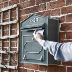 "Osteler Oppulence" Grey Wall Mounted Post Box With White Lettering -House Sign Discount Store dsc 1196