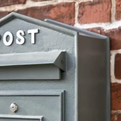 "Osteler Oppulence" Grey Wall Mounted Post Box With White Lettering -House Sign Discount Store dsc 1227 1