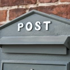 "Osteler Oppulence" Grey Wall Mounted Post Box With White Lettering -House Sign Discount Store dsc 1232