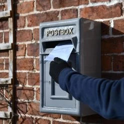 Traditional Grey & Gold Wall Mounted Post Box -House Sign Discount Store dsc 3617