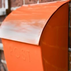 “Sunkissed Sienna” Orange Contemporary Post Box With Lock -House Sign Discount Store dsc 3738