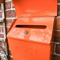 “Sunkissed Sienna” Orange Contemporary Post Box With Lock -House Sign Discount Store dsc 3748
