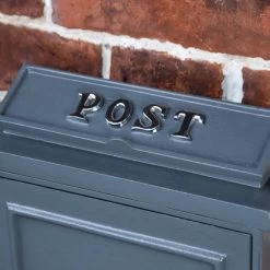 Wall Mounted Post Box With Bright Chrome Lettering - Grey Finish -House Sign Discount Store dsc 5023