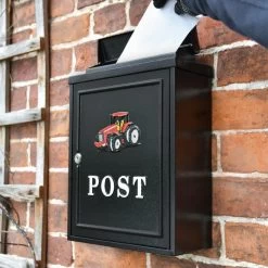 Black & Red "Oxford" Tractor Wall Mounted Post Box -House Sign Discount Store dsc 6959