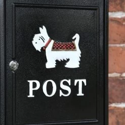 Black "Oxford" White Westie Wall Mounted Post Box -House Sign Discount Store dsc 7105