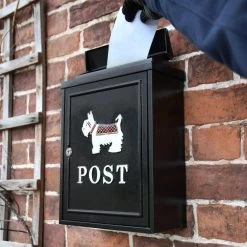 Black "Oxford" White Westie Wall Mounted Post Box -House Sign Discount Store dsc 7138