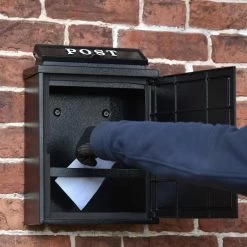 Black "Oxford" White Westie Wall Mounted Post Box -House Sign Discount Store dsc 7140