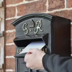 Black & Gold "Goldney" King George Curved Roof Post Box -House Sign Discount Store dsc 9455 copy