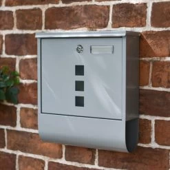 Galvanised Steel Silver Wall Mounted Post Box With Lock & Newspaper Holder