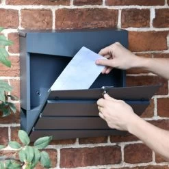 Granite Grey "Cambered Trigon" Modern Wall Mounted Post Box & Newspaper Holder -House Sign Discount Store granite grey cambered trigon modern wall mounted post box newspaper holder 5