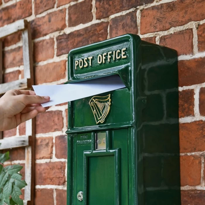 Green & Gold "Irish Harp" Slim Wall Mounted Post And Parcel Box - Image 2