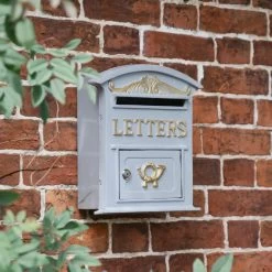 Grey & Gold Curved "Cambridge" Traditional Wall Mounted Post Box -House Sign Discount Store grey gold curved cambridge traditional wall mounted post box 1